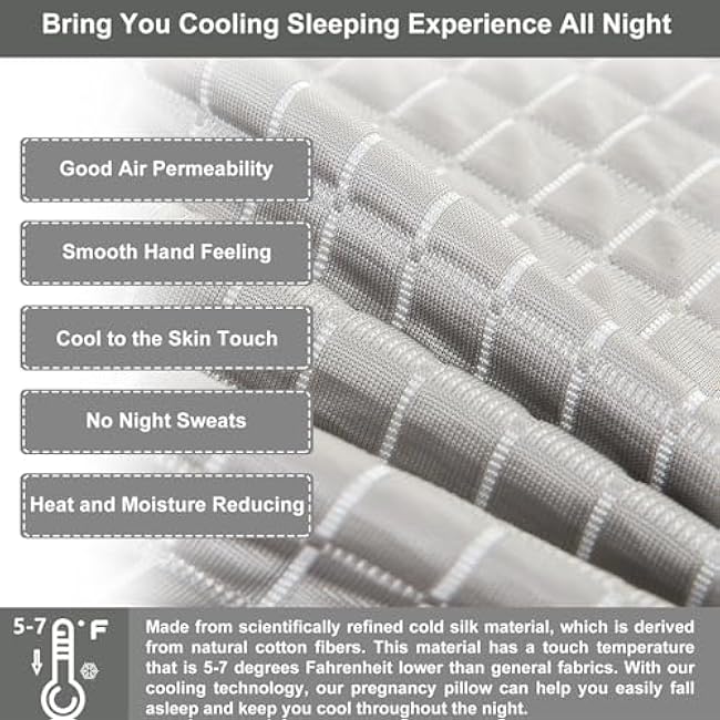 Cooling Pregnancy Pillow, U-Shaped Body Support Maternity Pillow, Memory Foam Filling, Washable & Removable Ice Silk Cover(Cool-Grey, 54 Inch)