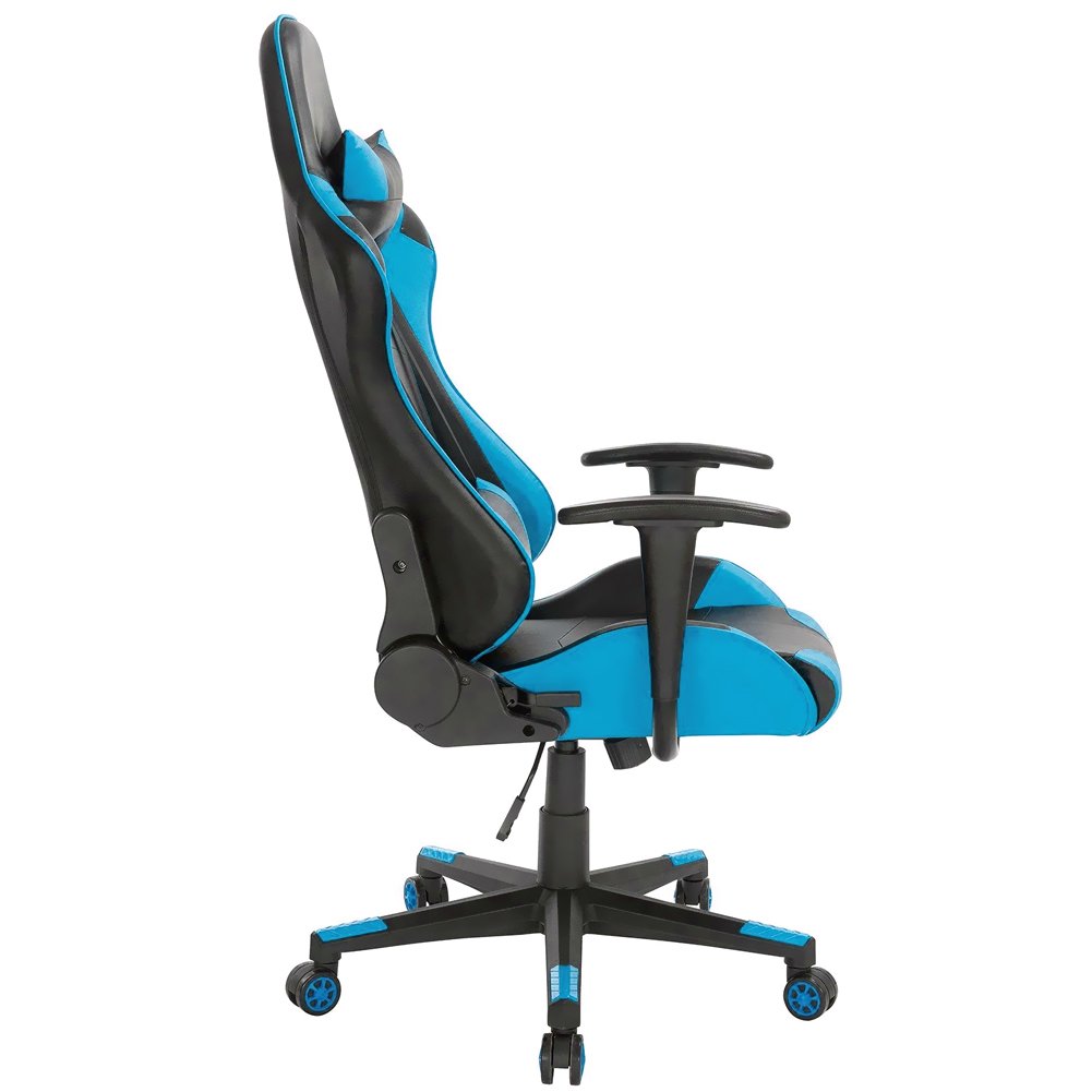 BAKAJI Sedia Poltrona Gaming Scrivana Ufficio Casa in Ecopelle Schienale Reclinabile Cuscino Lombare Poggiatesta Rotazione 360 gradi Direzionale Altezza Regolabile 5 Ruote (Blue)