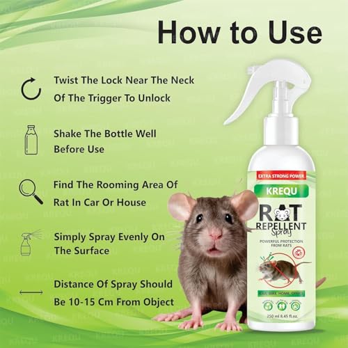 Image of Rat Repellent Spray for Car Home Office, Rat Repellent Car Spray for Cars Highly Effective Easy to Use Natural Powerful Pest Control Protect Wires in Car Bike(250ML) (D1D9)