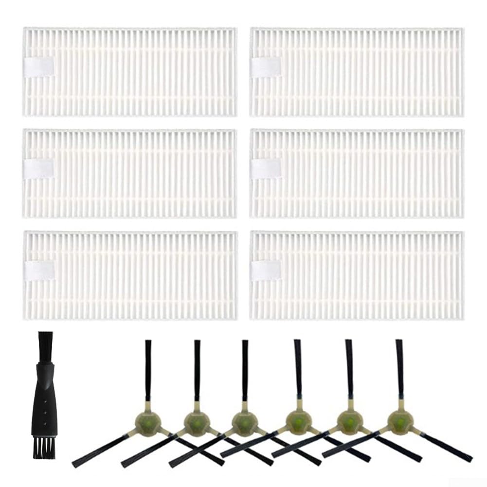 Filter Side Brush For OKP Life K2 K3 K4 For Lefant M210, M210S, M210B, M213 （6*Filter+ 6*Side brushes+ 1*Cleaning brush）