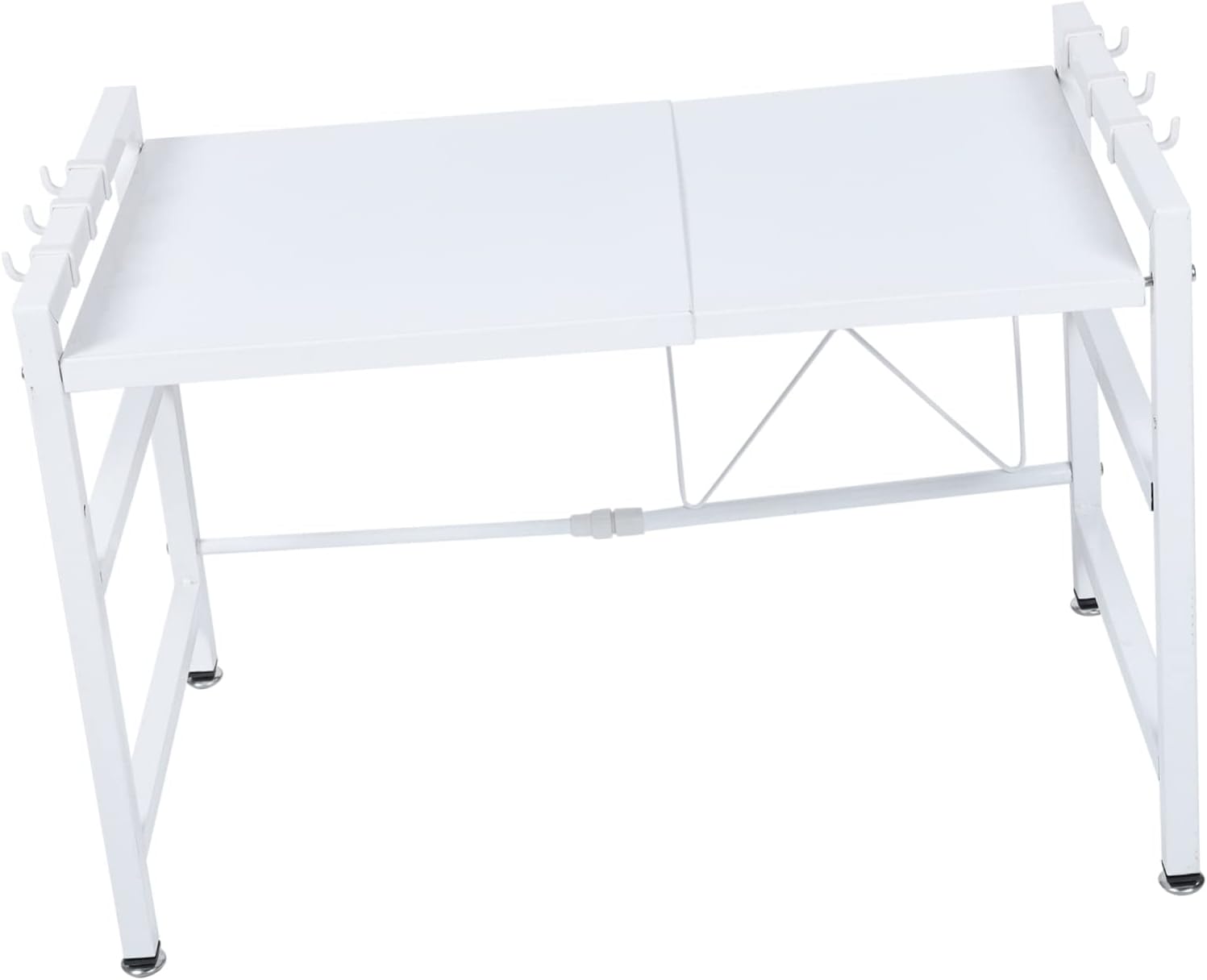 Retractable Telescopic Bathroom and Kitchen Storage Stand Space Saving Desktop Rack for Microwave and Kitchenware Organization Easy Clean White Single Shelf