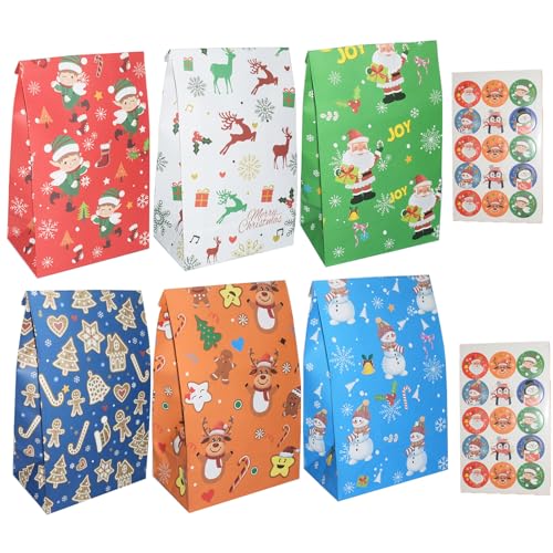 MaiyeSonn 24pcs Christmas Goodie Bags, Xmas Paper Treat Bags with Stickers, Christmas Candy Bags for Kids, Party Gift Bags for Classrooms, Holiday...