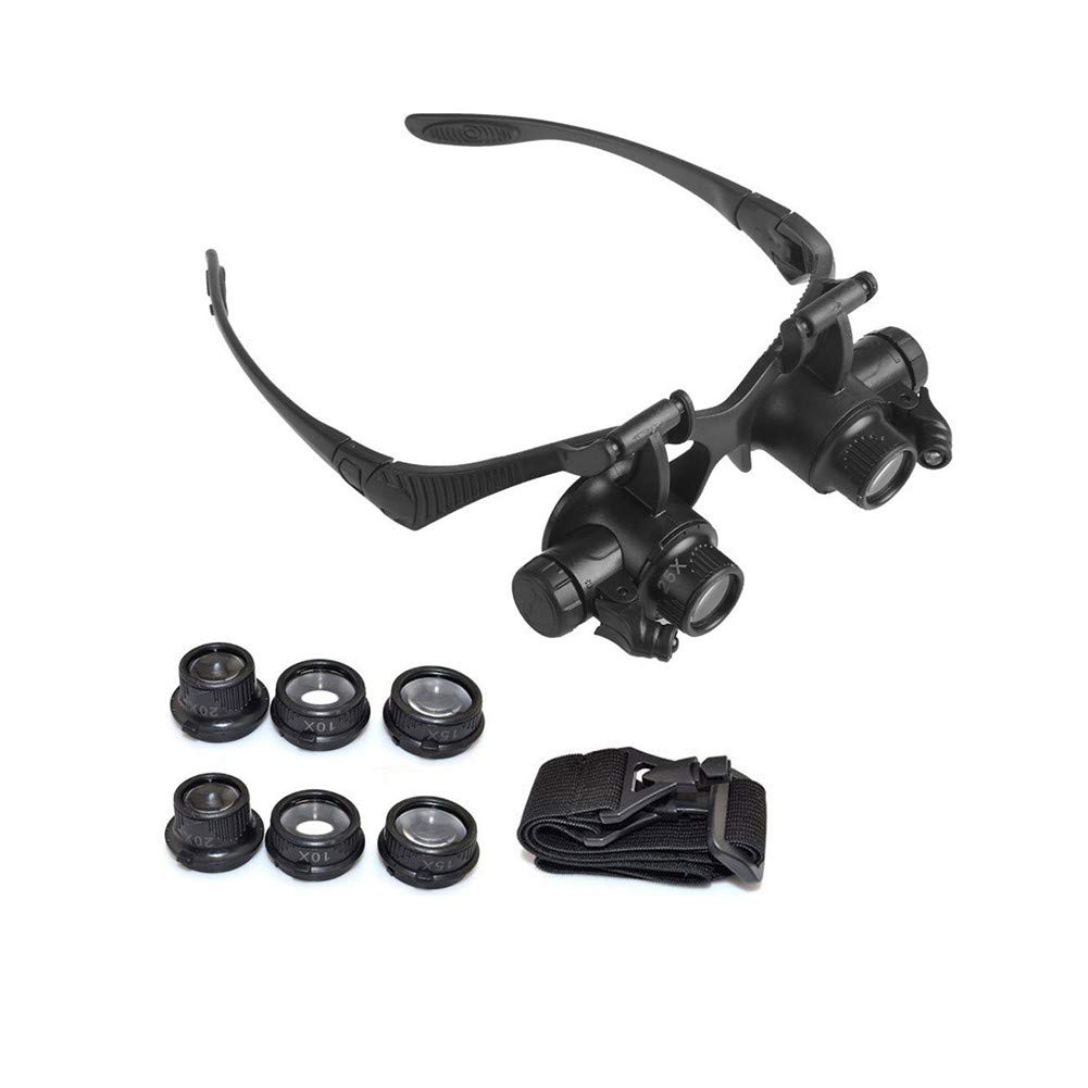 Loupe lunettes 10X à 25X avec éclairage LED bandeau réglable pour réparation montre