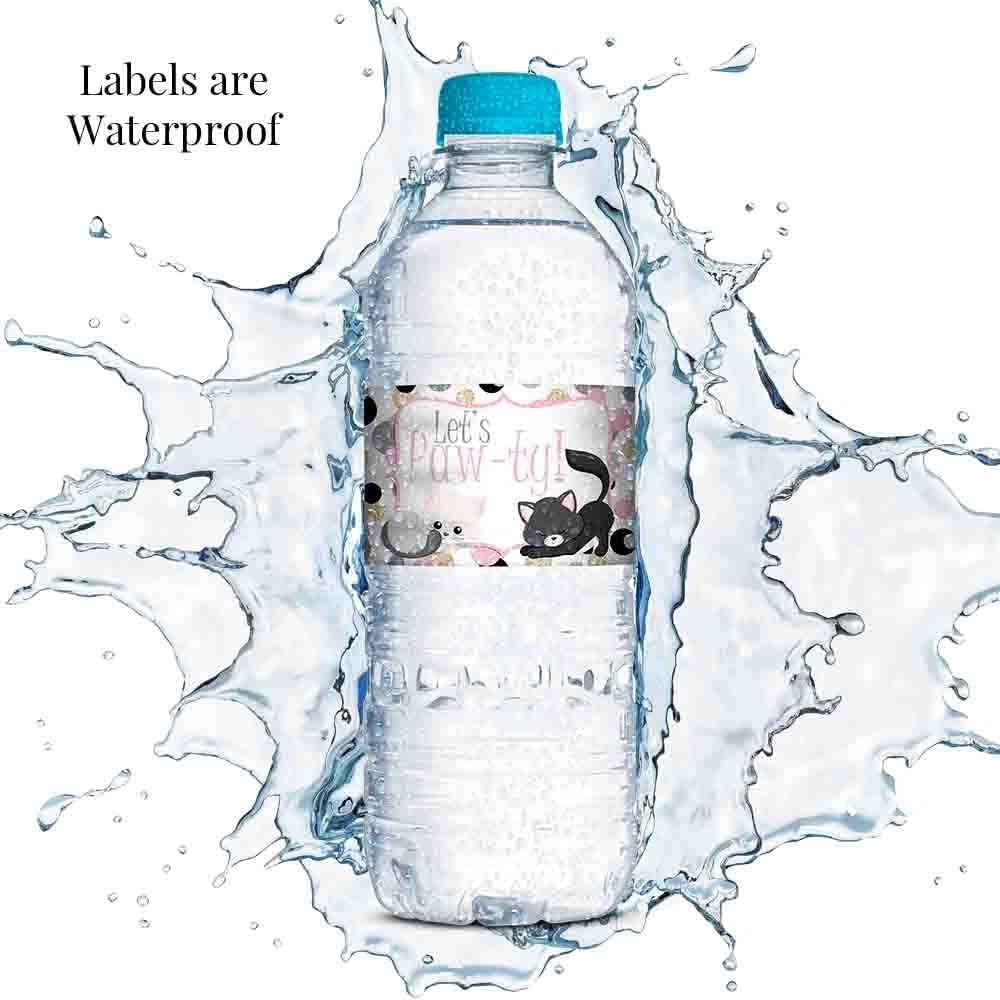 Polka Dot Kitty Cat Themed Birthday Party Waterproof Water Bottle Sticker Wrappers, 20 1.75" x 8.5" Wrap Around Labels by AmandaCreation image 2