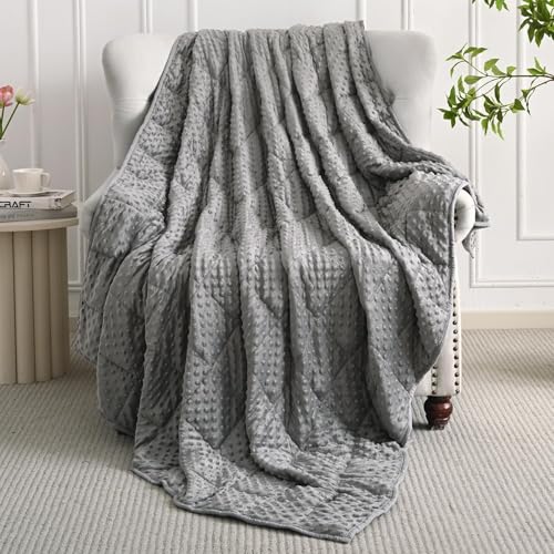 Image of Mr. Sandman Weighted Blanket for Adults, Minky Dots Heavy Blanket for Woman, Man Sleeping and Calm, Soft and Cozy Weighted Throw Blankets, Machine Washable, 41 x 60in, 10 lbs, Grey