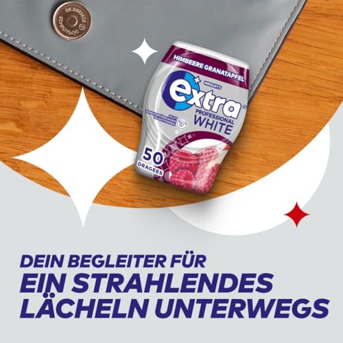 Extra Professional Kaugummi Zuckerfrei, White Granatapfel, 50 Dragees, Großpackung Chewing Gum, Xylitol Kaugummi ohne Zucke mit Granatapfelgeschmack Minz Frische (50 Dragees)