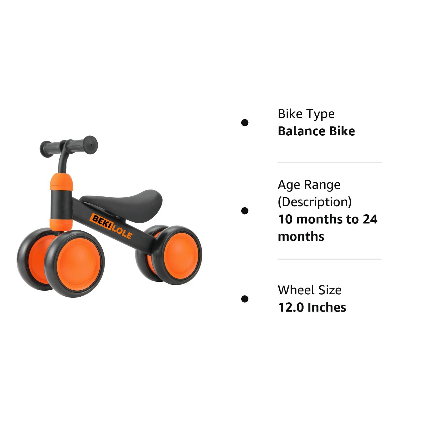 BEKILOLE Balance Bike for 1 Year Old Girl Gifts Pre-School First Bike and 1st Birthday Gifts - Train Your Baby from Standing to Running | Toys for 1 Year Old (Black Orange)