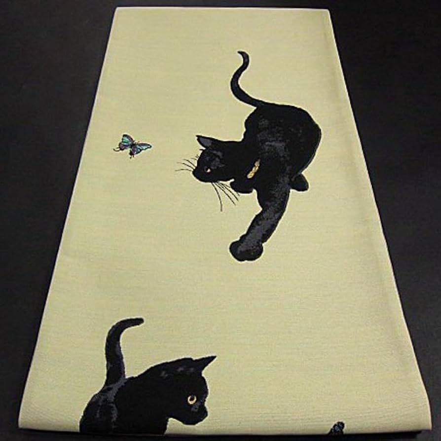 新品　西陣袋帯　蝶々を追いかける黒猫　クロネコ『綿芯仕立付』 新品 西陣袋帯 蝶々を追いかける黒猫 クロネコ『綿芯仕立付』 - メルカリ