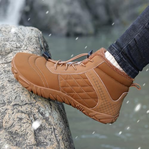 Image of HiGropcore Barefoot Snow Boots for Women Men, Warm Fur Lined Water Repellent Winter Barefoot Shoes, Wide Toe Box Lightweight Outdoor Ankle Boots