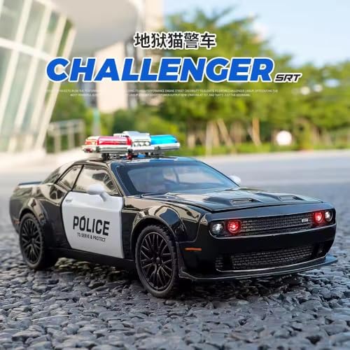 Image of Exclusive Alloy Metal Pull Back Die-Cast Car Diecast Metal Pullback Toy Car with Openable 6 Doors,Light Music Boys Gifts Toys (1:24 F & F 7 Dodge Challenger Police - Black)