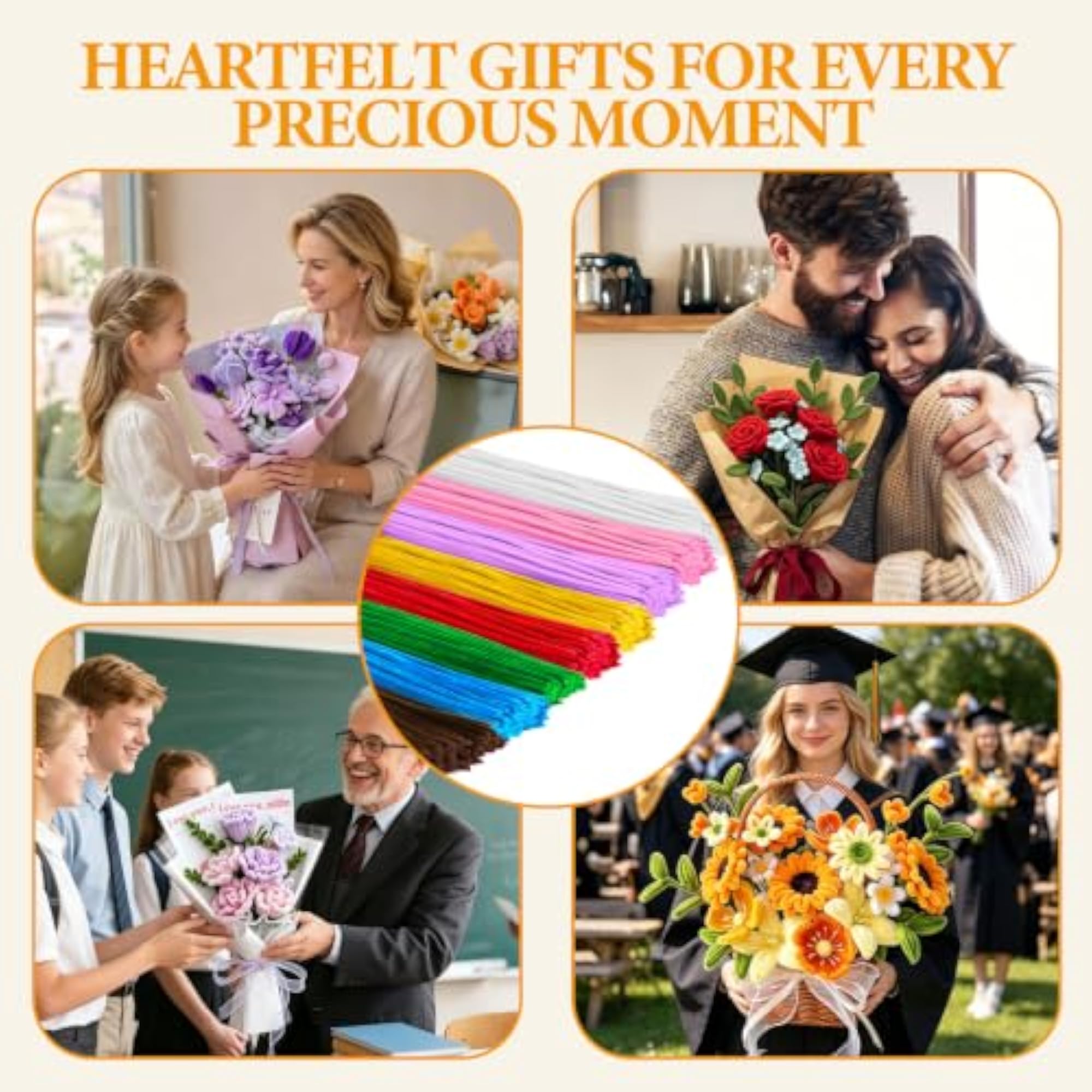 800 PCS Pipe Cleaner Flower Kit, 8 Colors