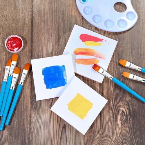 Zonon 10 Pcs 3/4 Inch Flat Paint Brushes Acrylic Painting Craft Accessories Small Watercolor Paint Brushes Bulk for Adult Artist Detail Oil Canvas Face(8.1 x 0.9 x 3/4 Inch,Sky Blue) - Thumbnail 7