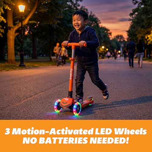 Image of SKIDEE Kick Scooter for Kids Ages 3-5 | Foldable 3 Wheel Scooter with Lean-to-Steer, Adjustable Height, Removable Seat & LED Light Wheels | Toddler Scooter Up to 12 Year Old Boys /Girls