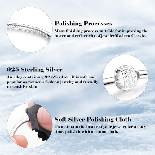 925 Sterling Silver Snake Chain Bracelet, compatible with Pandora charm beads, women's silver jewelry, ideal gift for Valentine's Day, Mother's Day, birthdays and Christmas.SL12