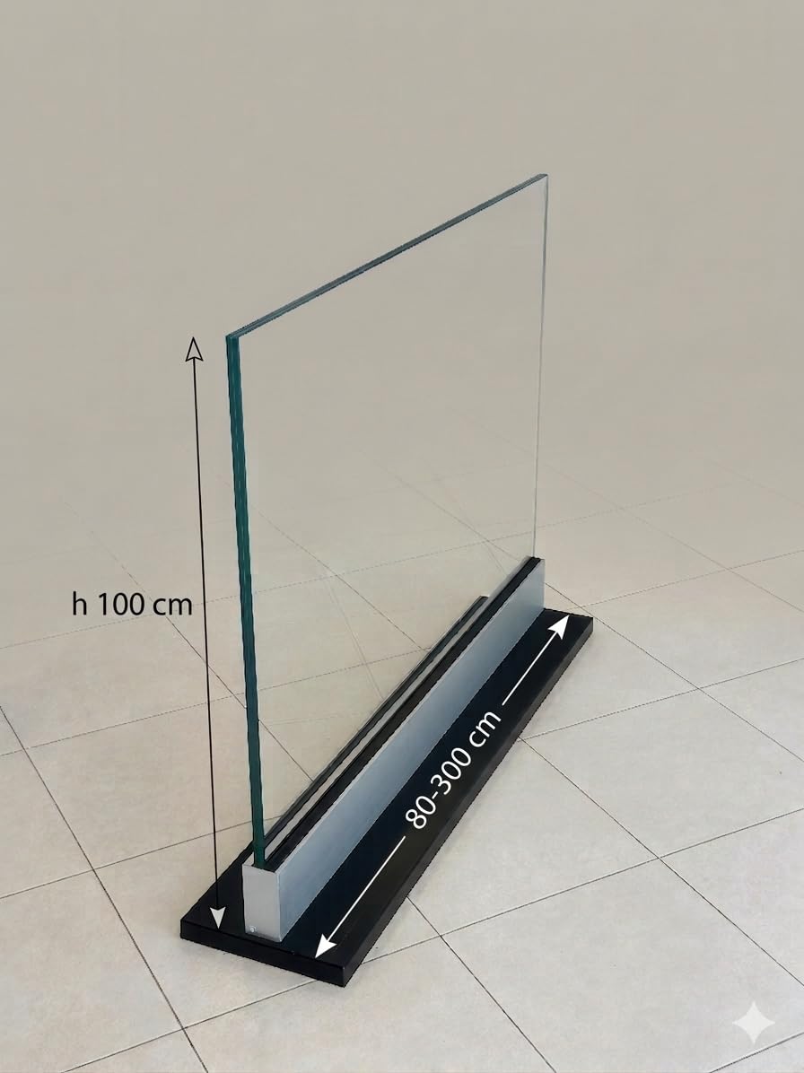 Parapetto in vetro larghezza 180 cm — 2 pannelli affiancati altezza h100 cm