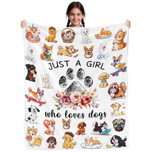 Fiwbnasz Dog Lovers Gifts for Women Just A Girl Who Loves Dogs Blanket with Dogs On It Dog Lover Blankets for Girls Puppys Gifts for Women Girl Kids Puppys Theme Blanket 40 x 50