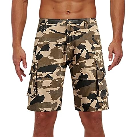 Mens Shorts Cargo Camo Combat Shorts Summer Cotton Work Sports Cargo Short with Multi Pockets Camo/Khaki 34 Cover