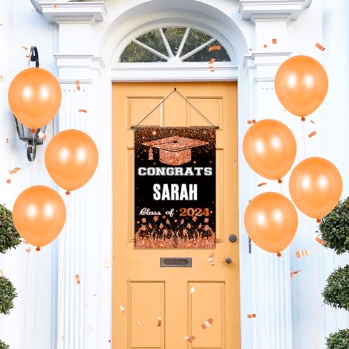 Graduation Door Decorations Banner with Letter Stickers Personalized Orange Black Graduation Door Sign Banner Custom Congrats Grad Door Sign Banner for Class Of 2024 Graduation Party Decor 17.7\'\'  - Thumbnail 6