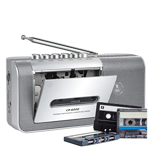 Gracioso Portable Cassette Player and Recorder, Tape Player/Recorder with AM/FM,Loud Build-in Speaker,Microphone,3.5mm Earphone Jack,Powered by AC or AA Battery for Gift,Home, headphone
