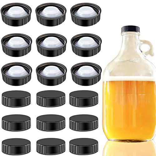 24 Stück 38 mm Growler Caps Growler Lids Poly Seal Screw Caps Poly Seal Growler Caps Kompatibel mit 1/2 Gallone Glass Gallone Jugs Replacement for Homebrew Wine Making Beer Brewing, Black Cover