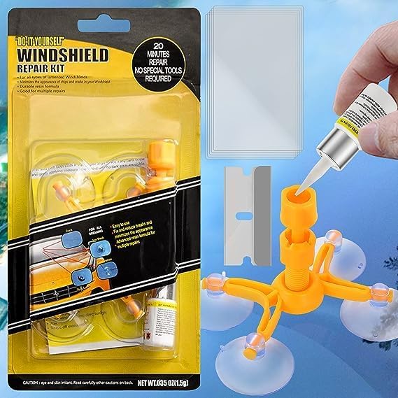ARAA PAVA 1 pcs Windshield Repair Kit, Car Windshield Window Glass Repair Tool for Quick Repair Windshield Chips and Cracks, Bulls-Eye, Star-Shaped, Nicks, Half-Moon Crescents (pack of 1)