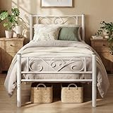 VASAGLE Lit Simple, Lit 1 Personnes, en Métal, Convient pour Matelas de 90 x 190 cm, Montage Facile, pour Petits Espaces, Chambre d’Amis, Chambre Ado, Blanc RMB061W01