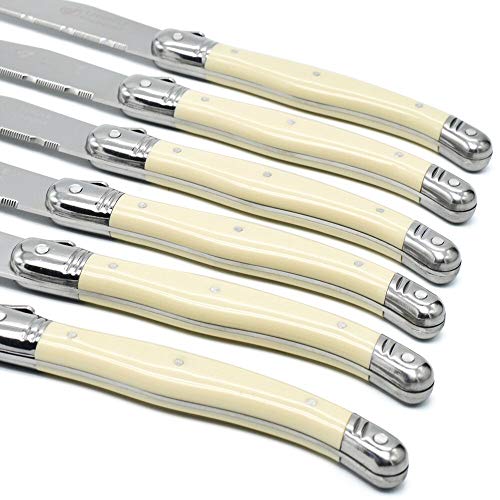 KeepingcooX® Laguiole Steak Knife with Ivory Handle, Serrated Blade, Stainless Steel Dinnerware/Tableware/Flatware/Cutlery Set of 6, Gift Box, Reputable Global Manufacturer with Certificate (GMC) - Thumbnail 5