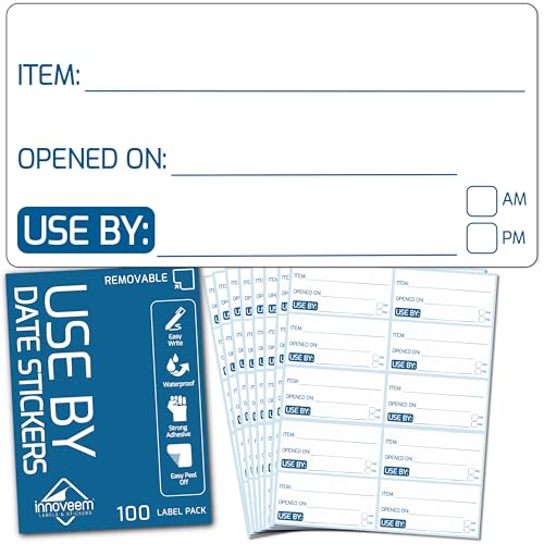 Innoveem Use By Date Stickers 100 Food Date Labels Fridge Freezer 55x27.5mm