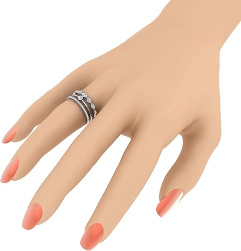 Miniatura 4 de Anillo apilable de oro de 10 quilates con diamantes blancos redondos de 0.08 quilates (ctw)