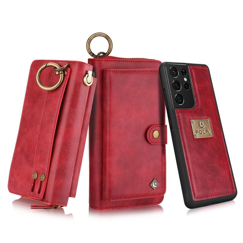 Étui Galaxy S22 Ultra en cuir PU rouge antichoc au design livre raffiné
