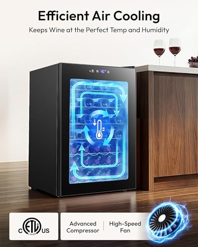 Image of EUHOMY 45 Bottle Wine Cooler Refrigerator, Wine Fridge with Glass Door for Red, White and Champagne, Mini Fridge with Adjust Temperature for Home Kitchen Bar 4.5 Cu.ft, Black