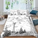 NAOFEKUID 3D Bedruckte Seilbahn-Berglandschaft Bettbezug Mikrofaser Schlafzimmer Dekor Kabinenbahn Bettwäsche Set Hautfreundlich Atmungsaktiv Geschenk Single（135x200cm）