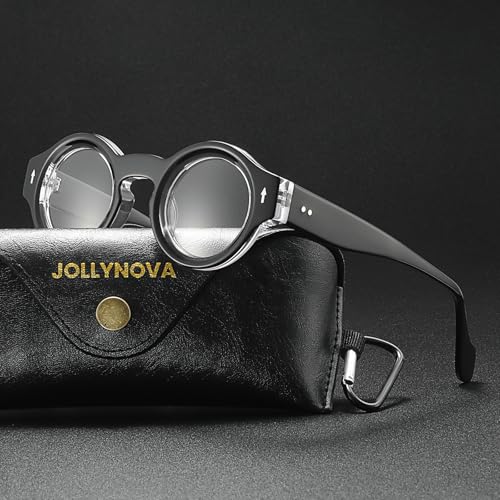 Image of JOLLYNOVA Yuki Vintage Small Acetate Glasses Frame Prescription for Women Men Round Thick Eyeglasses Frames 41-28-145mm