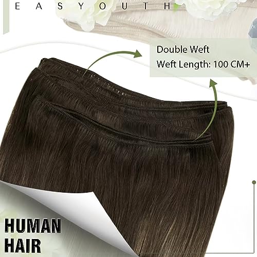Easyouth Weft Human Hair Extensions Brown Balayage Weft Hair Extensions Real Human 20 Inch 100g Double Wefts Sew in Extensions Ombre Brown to Ash Blonde for Women - Image 2