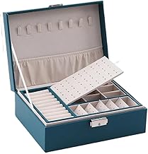 Sprqcart Wardrobe Jewellery Organiser Leather Storage Box Double Layer with Lock and Key for Rings Earrings Necklace Gold Chain | Green