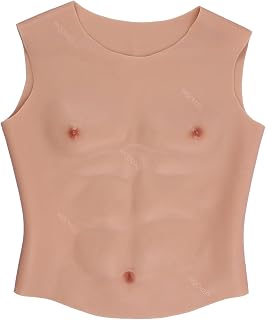 Round Collar Silicone Fake Chest Muscle Vest Male Shaper, Realistic Artificial Muscle Belly Body for Crossdresser