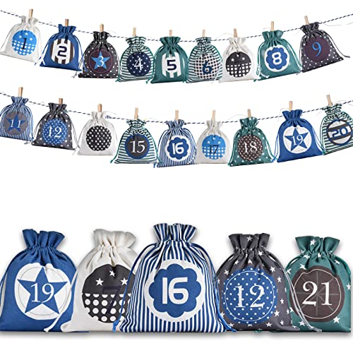 Adventskalender stoff zum Befüllen 2022 , 24 groß Weihnachtskalender Selbstbefüllen Aufhängen ,Stoffsäckchen Selbst Befüllen Bastelset,Weihnachten Geschenksäckchen für Kinder jungs Mädchen Frauen Cover