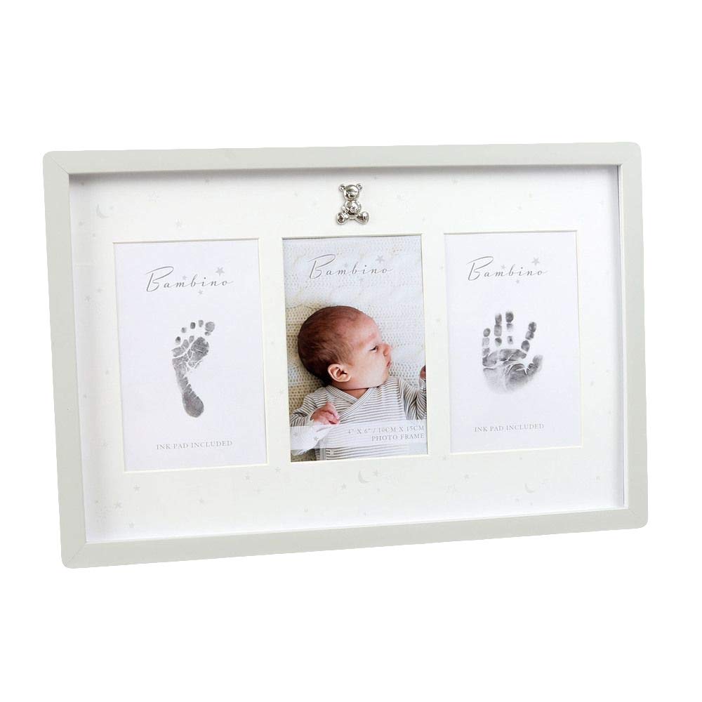Juliana Bambino Baby Grey Photo Picture Frame Hand + Foot Print Ink Pad Kit Newborn Baby Keepsake Gift