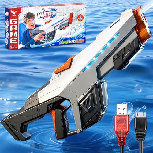 SPINNE LUCAS Wasserpistole Elektrisch, EIN-Knopf-Automatik Wasserspritzpistole, Wasserpistole Große Reichweite mit Licht, Automatische Wasserpistole ostergeschenker für Kinder und Erwachsene (Grau)