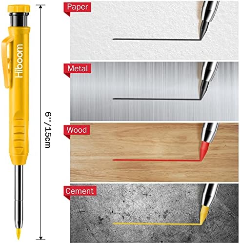 Hiboom 4 Pcs Mechanical Carpenter Pencils with 28 Pcs Refills, Deep Hole Marker Set Built in Sharpener, Woodworking Scribe Tools for Construction Drafting Architect (Black, Green, Red, Yellow)