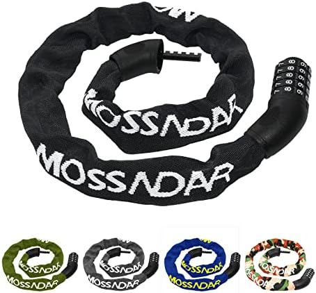MOSSNDAR Bike Lock Heavy Duty, 8mm 100cm 940g Bike Lock Combination with 5-Digit Codes, Bike Locks High Security, Bike Chain Lock with Knitted Protective Sleeve, for Bicycle Lock Motorbike MTB Gate