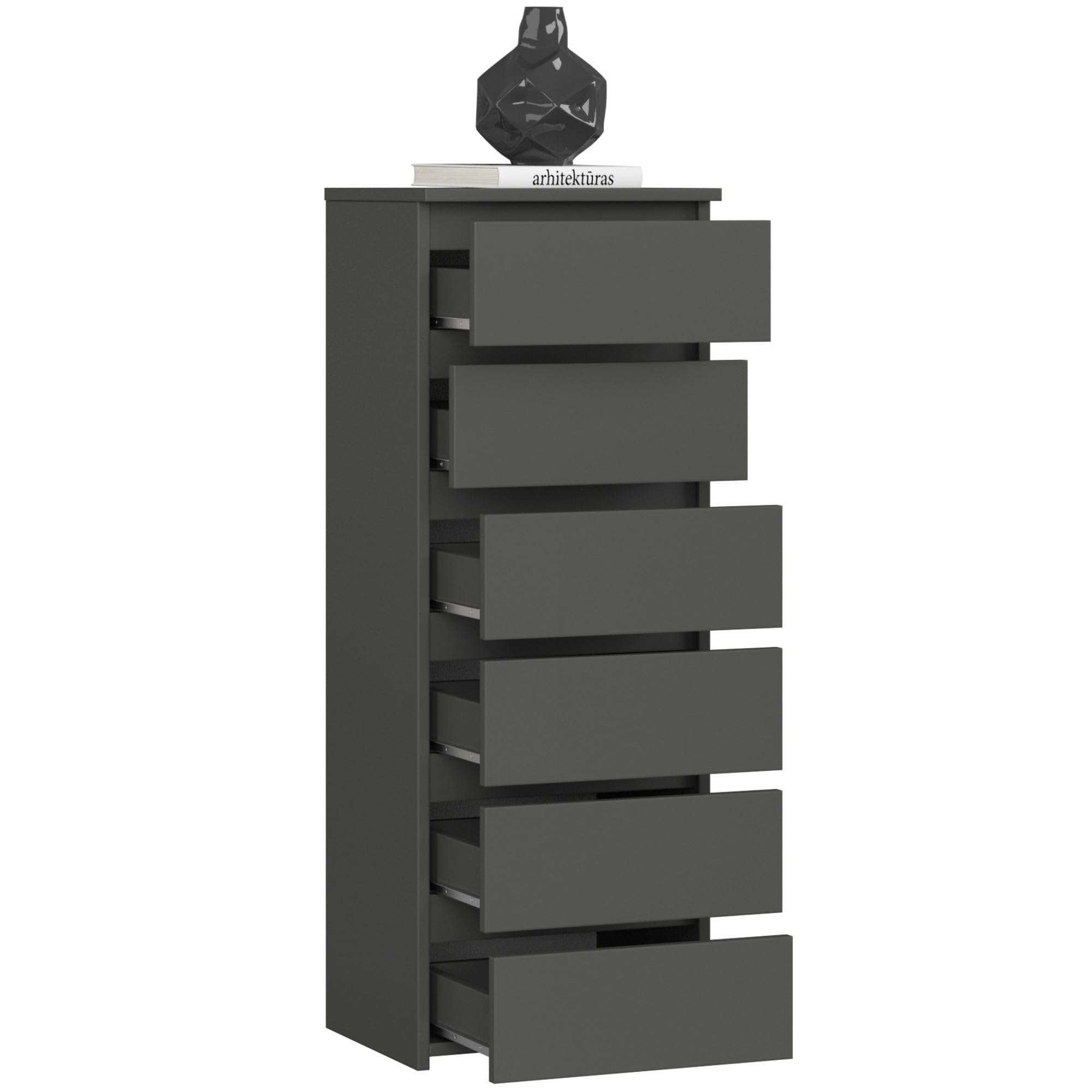 Cómoda AKORD CL6 Grafito Gris 40 cm 6 cajones frente en color Grafito Gris 40x35x109 cm