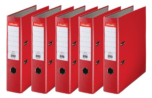 Esselte Essentials, A4 Lever Arch File, 75 mm Spine, 500 Sheets Capacity, PP, Plastic Cover, File Folder, Red, Pack 5, 23988