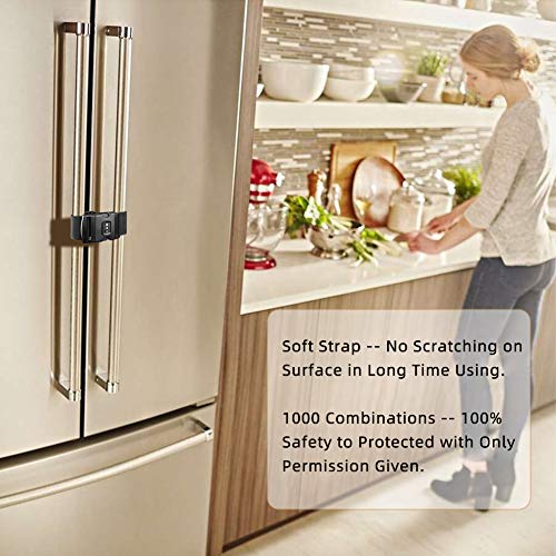 Fresheracc Fridge Freezer Refrigerator Cabinet Lock Latch, (2 Packs) Adjustable French Door Guard For Toddlers Children Kids Special Needs, No Drill No Screw No Adhesive (2 Packs Black) #TOP2