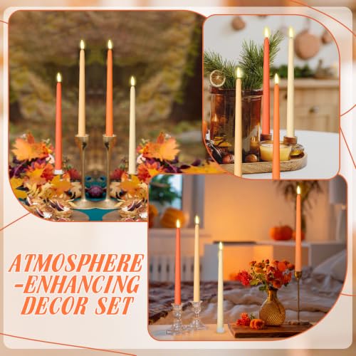 Image of Handepo 48 Pack Flameless Taper Candles Realistic with Flickering Candlelights Plastic 11 Inch Last Long Battery Operated Window Candlestick for Halloween Christmas(Orange)