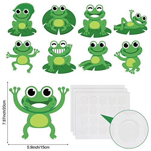Image of Pajean 45 Pcs Frog Cutouts Classroom Bulletin Board Decorations Frog Name Tags Accents Birthday Decor with Glue Points for Back to School Teacher Student Cute Green Supplies, 7.87 x 5.9 Inches