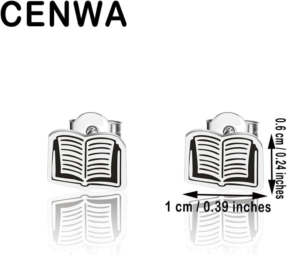 CENWA Book Stud Earrings Tiny Book Earrings Book Jewellery Bookish Gift for Book Lover - Image 2