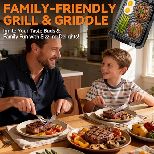 Baker’s Friend Indoor Searing Grill & Griddle, Electric Griddle with 2 in 1 Indoor Grill and Griddle Plate Indoor Grill with Removable Plate & Lid, Silicone Mold, Dishwasher Safe, Graphite - Thumbnail 7