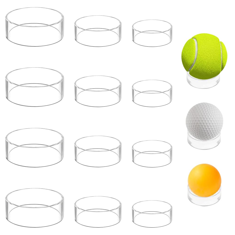 TRKETK 12 Pcs Clear Sphere Acrylic Display Stand Crystal Sphere Stand Holder Round Baseball Display 3 Sizes Plastic Sphere Holder for Baseball Tennis Ball Golf Balls Eggs Spheres Marbles Crafts