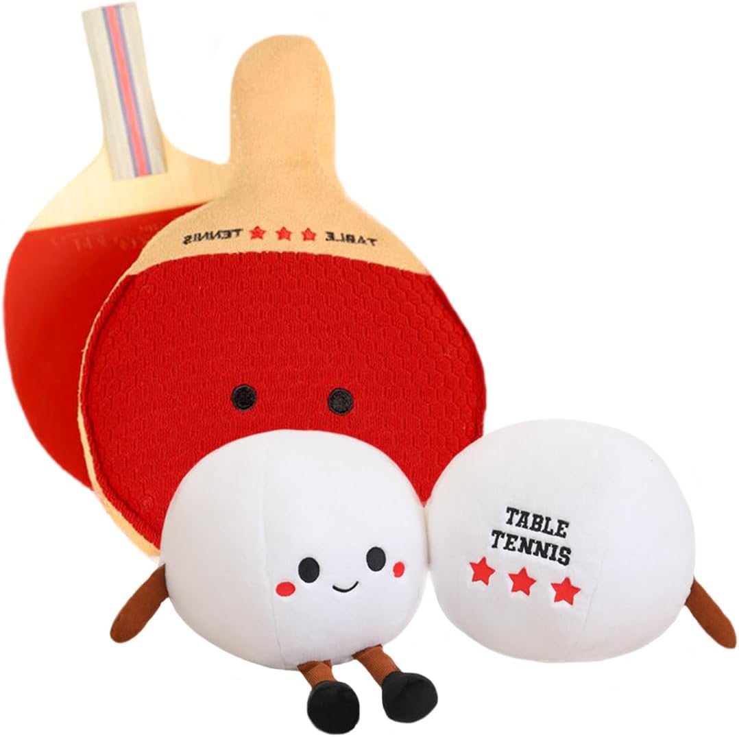 ELAINREN 2Pcs Pingpang Ball Plush Toy Sport Ball Stuffed Doll Gifts/Racket(27x18cm)/Ball(35x45cm)